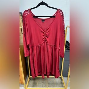 Torrid red high-low, babydoll blouse.